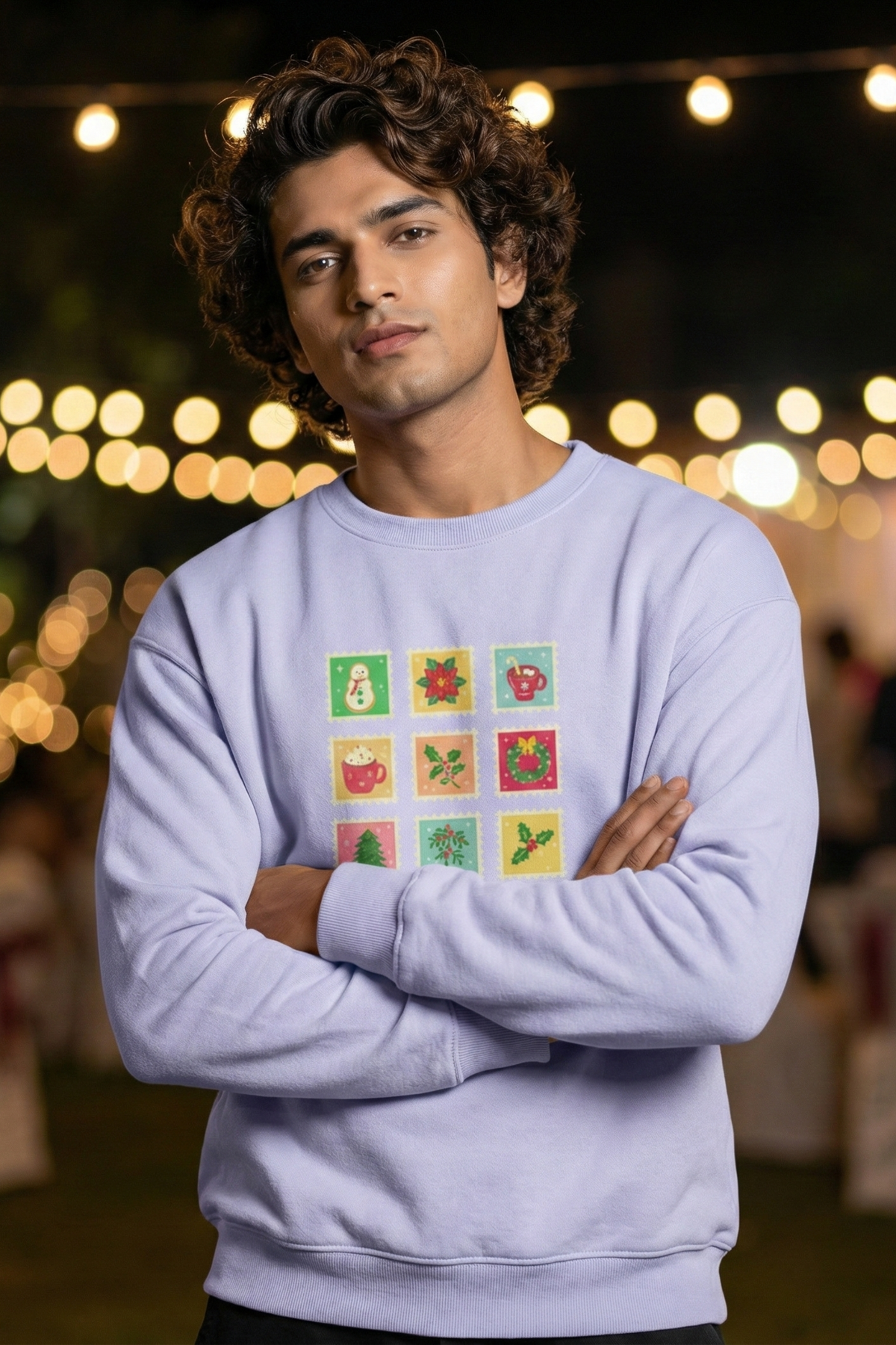 Unisex Lavendar Retro Holiday Icons "Merry Christmas" Oversized Sweatshirt