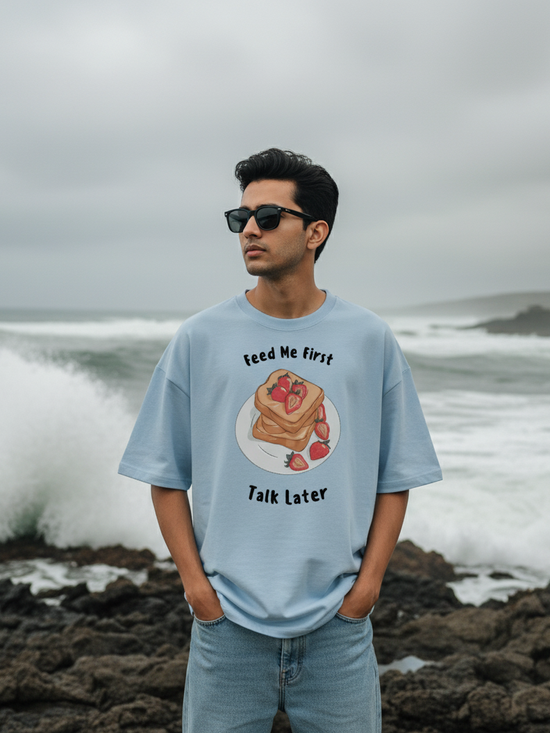 Unisex Baby Blue Foodie Terry Cotton Oversized T-shirt