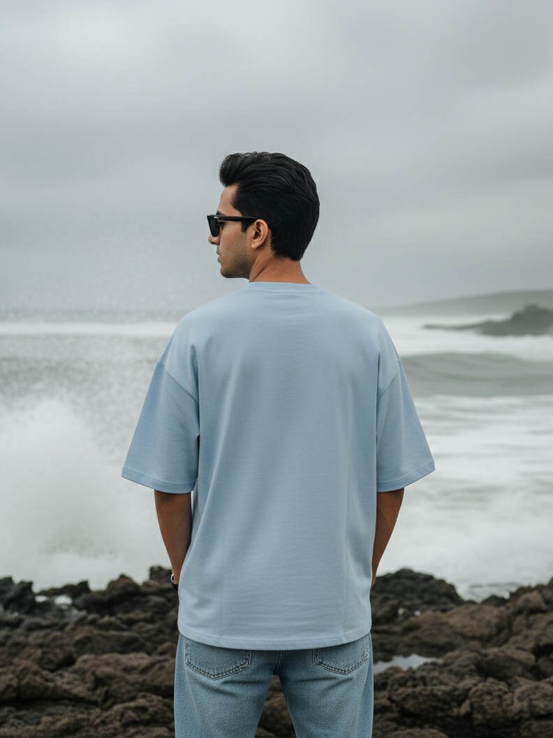 Unisex Baby Blue Foodie Terry Cotton Oversized T-shirt