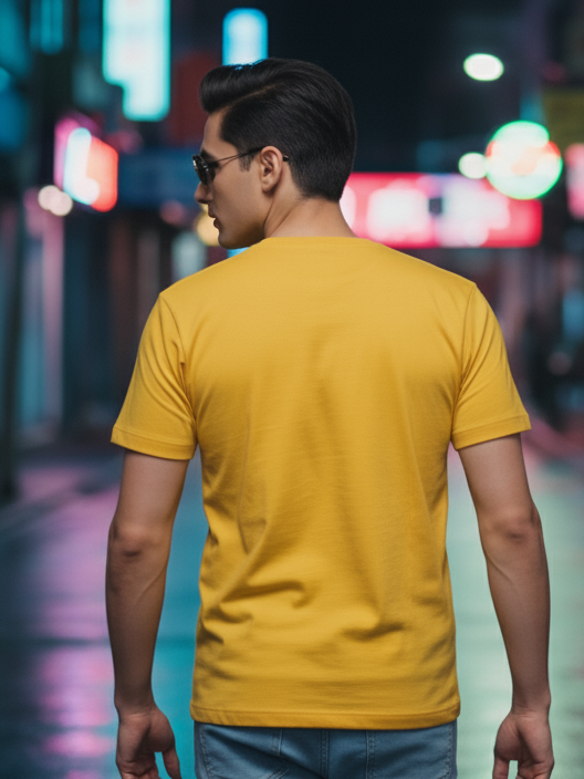 Men's Yellow Round Neck Half Sleeve Plain T-shirt
