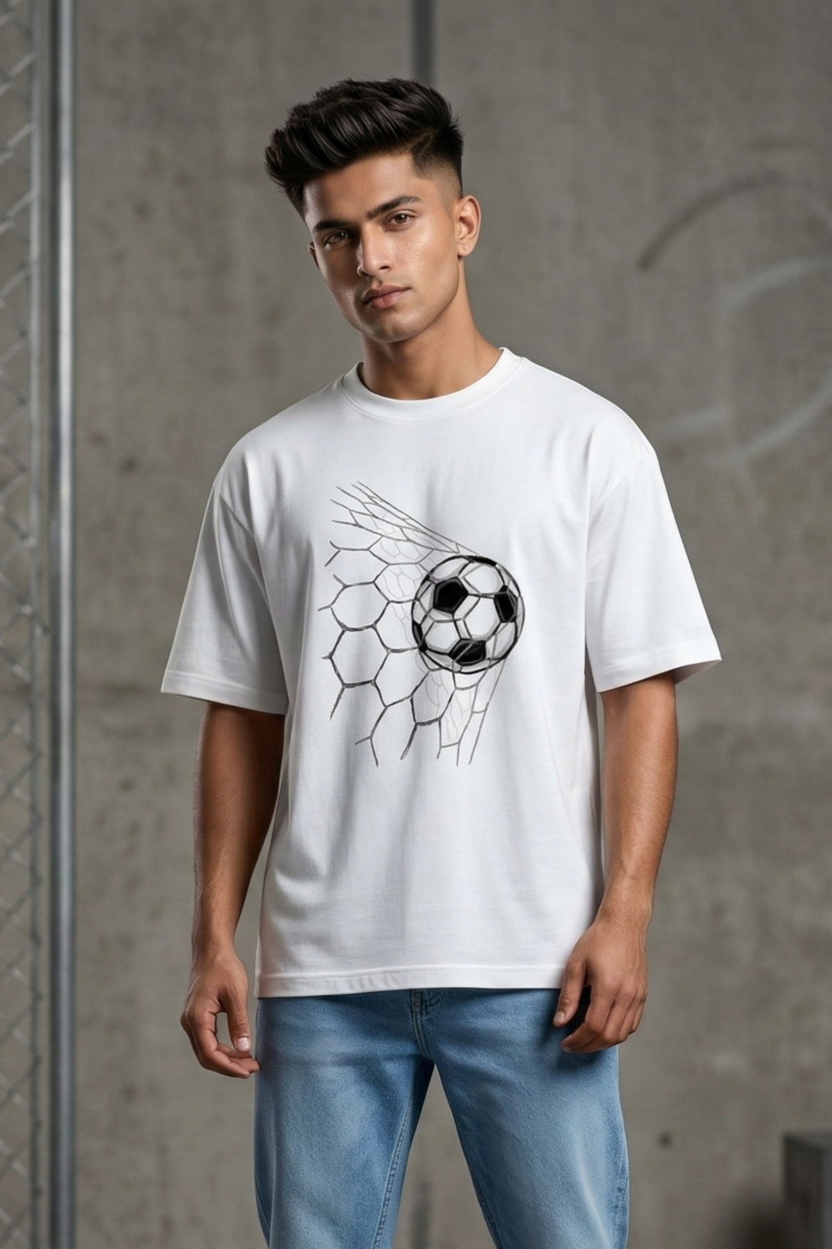 Men's Goal Shot Soccer Graphic Oversized T-Shirt