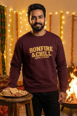 Men's Maroon Bonfire & Chill – Lohri Edition Cotton Sweatshirt