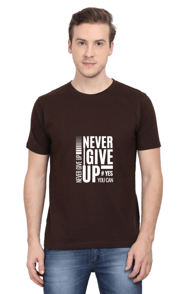 Men's Round Neck Half Sleeve Never Give Up T-Shirt