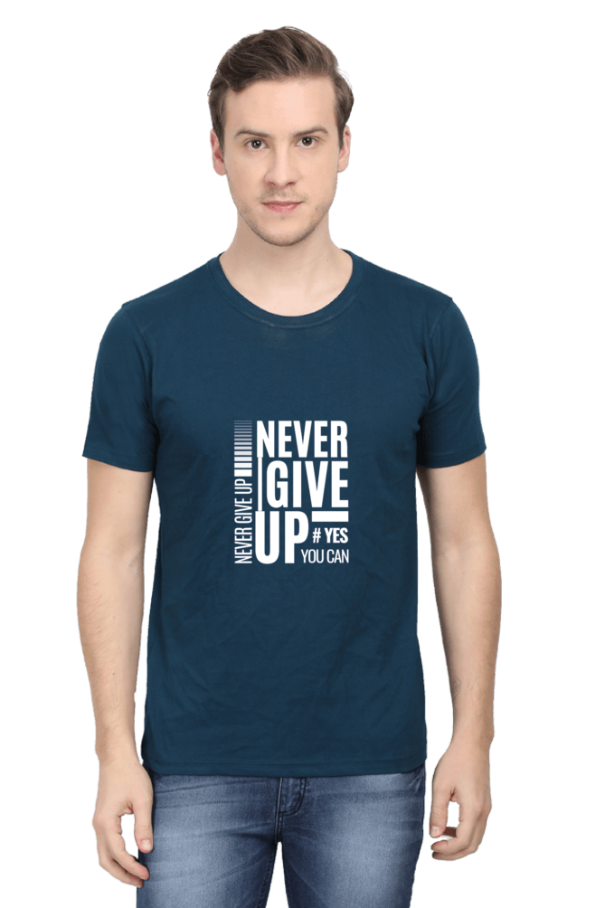 Men's Round Neck Half Sleeve Never Give Up T-Shirt