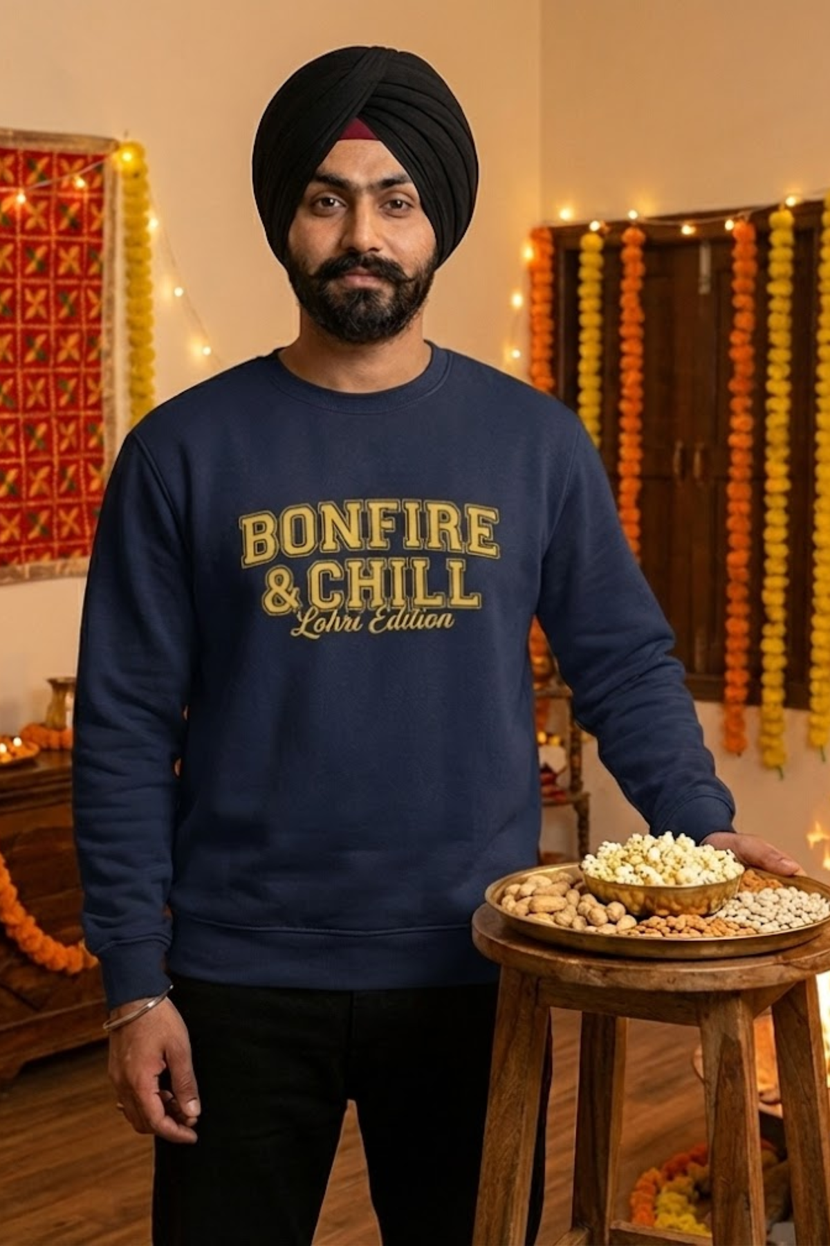 Men's Navy Blue Bonfire & Chill – Lohri Edition Cotton Sweatshirt