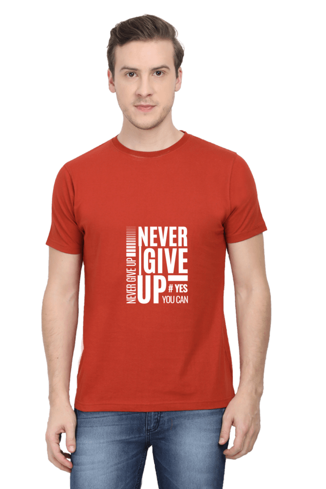 Men's Round Neck Half Sleeve Never Give Up T-Shirt