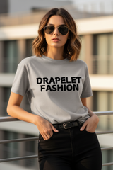 Women's "Drapelet Fashion" Graphic Grey Melange T-Shirt