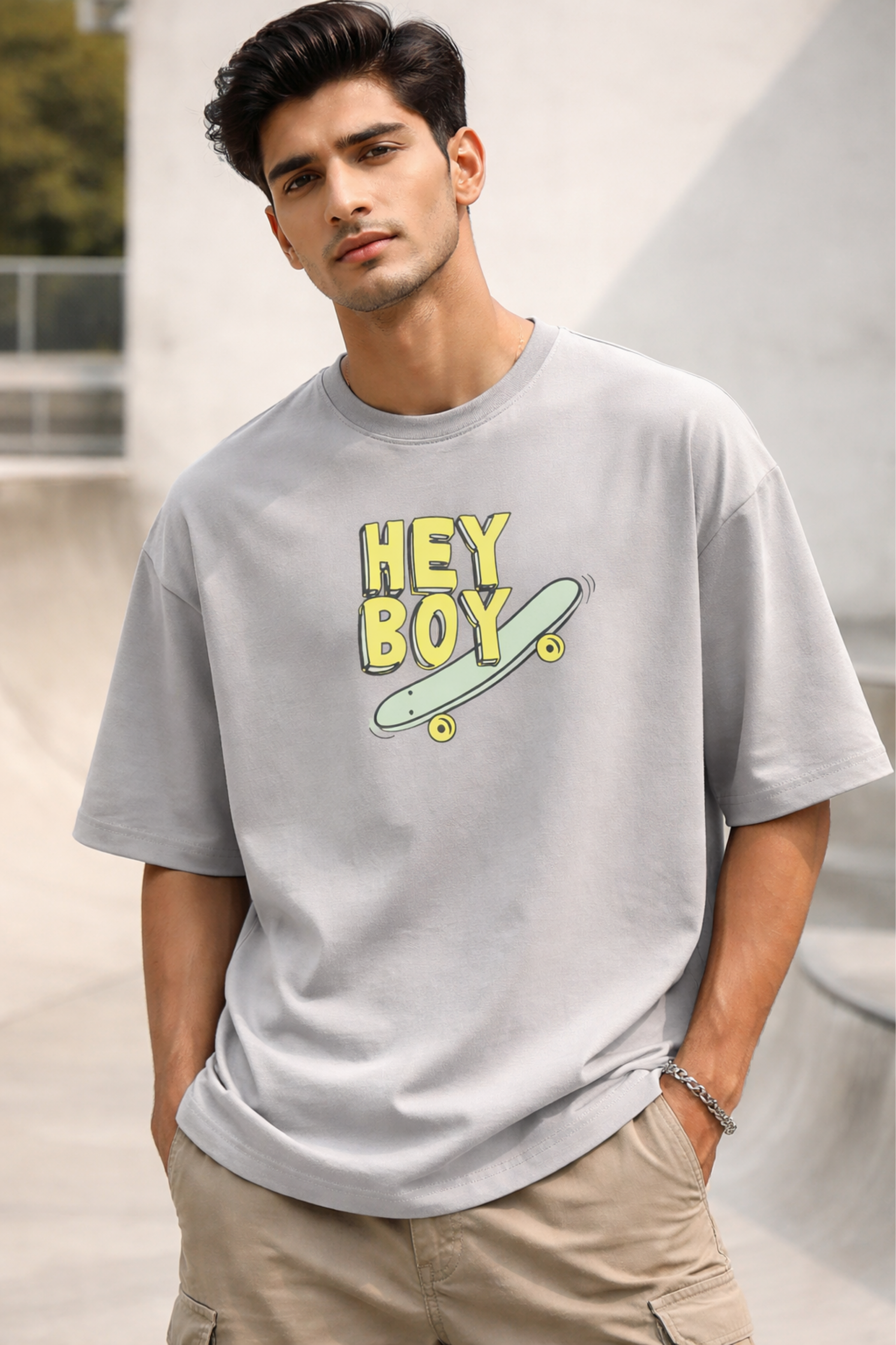 Men's Hey Boy Skateboard Graphic Oversized T-Shirt
