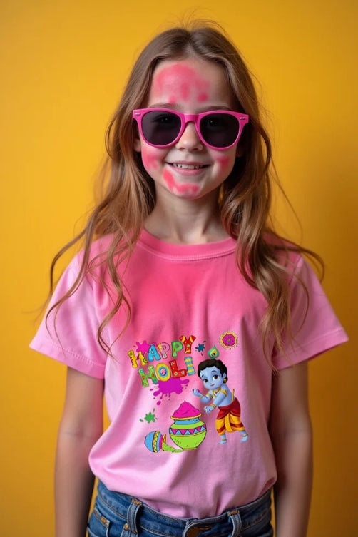 Girls Holi Round Neck Half Sleeve T-shirt