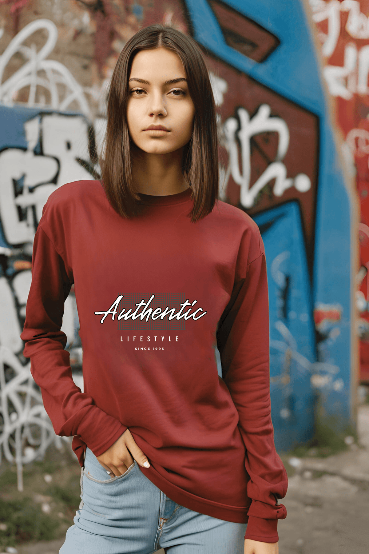 Women's Round Neck Full Sleeve Authentic Red T-shirt