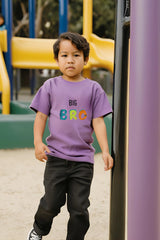 Boys Purple Round Neck Half Sleeve Big Bro T-shirt