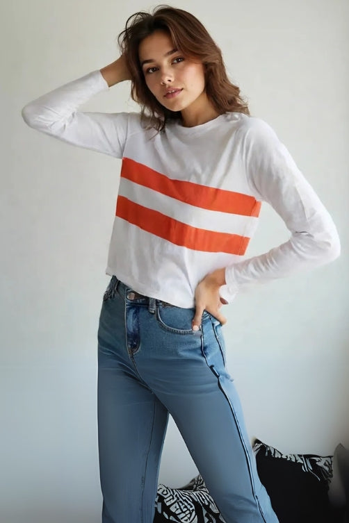Women's Red Stripe Graphic Full Sleeve T-shirt