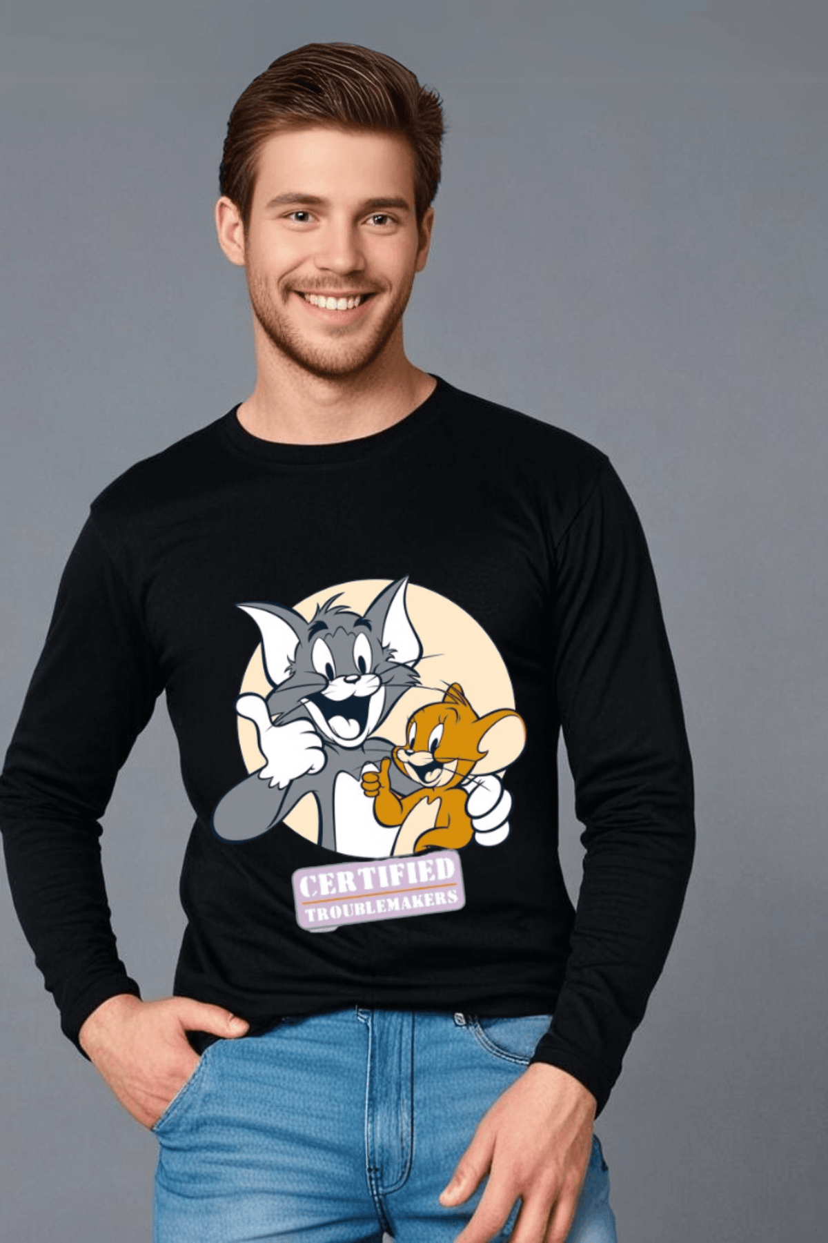 Men's Round Neck Full Sleeve Tom & Jerry T-Shirt