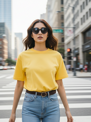 Women's Round Neck Yellow Half Sleeve Plain T-shirt