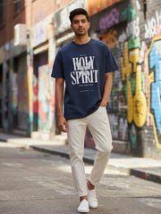 Unisex Petrol Blue Round Neck Half Sleeve Holy Spirit Oversized T-shirt