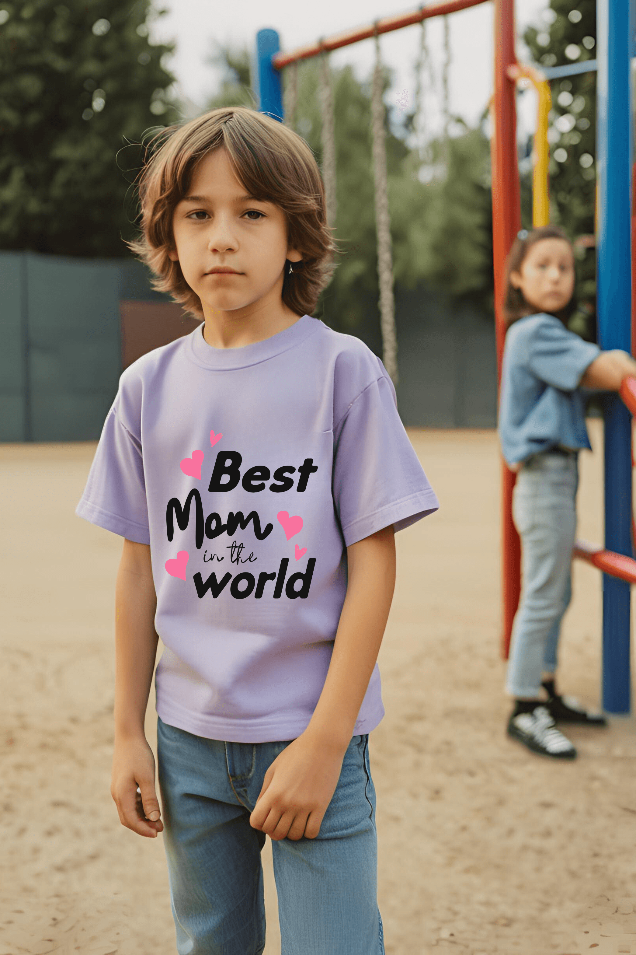 Boys Round Neck Half Sleeve Mom Love T-shirt