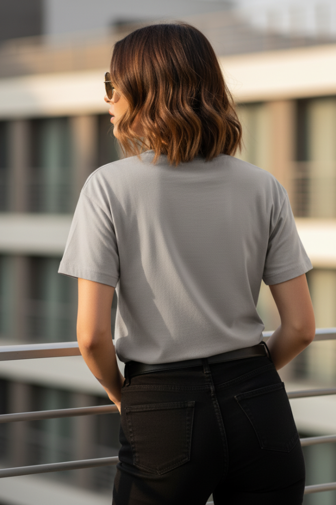 Women's "Drapelet Fashion" Graphic Grey Melange T-Shirt