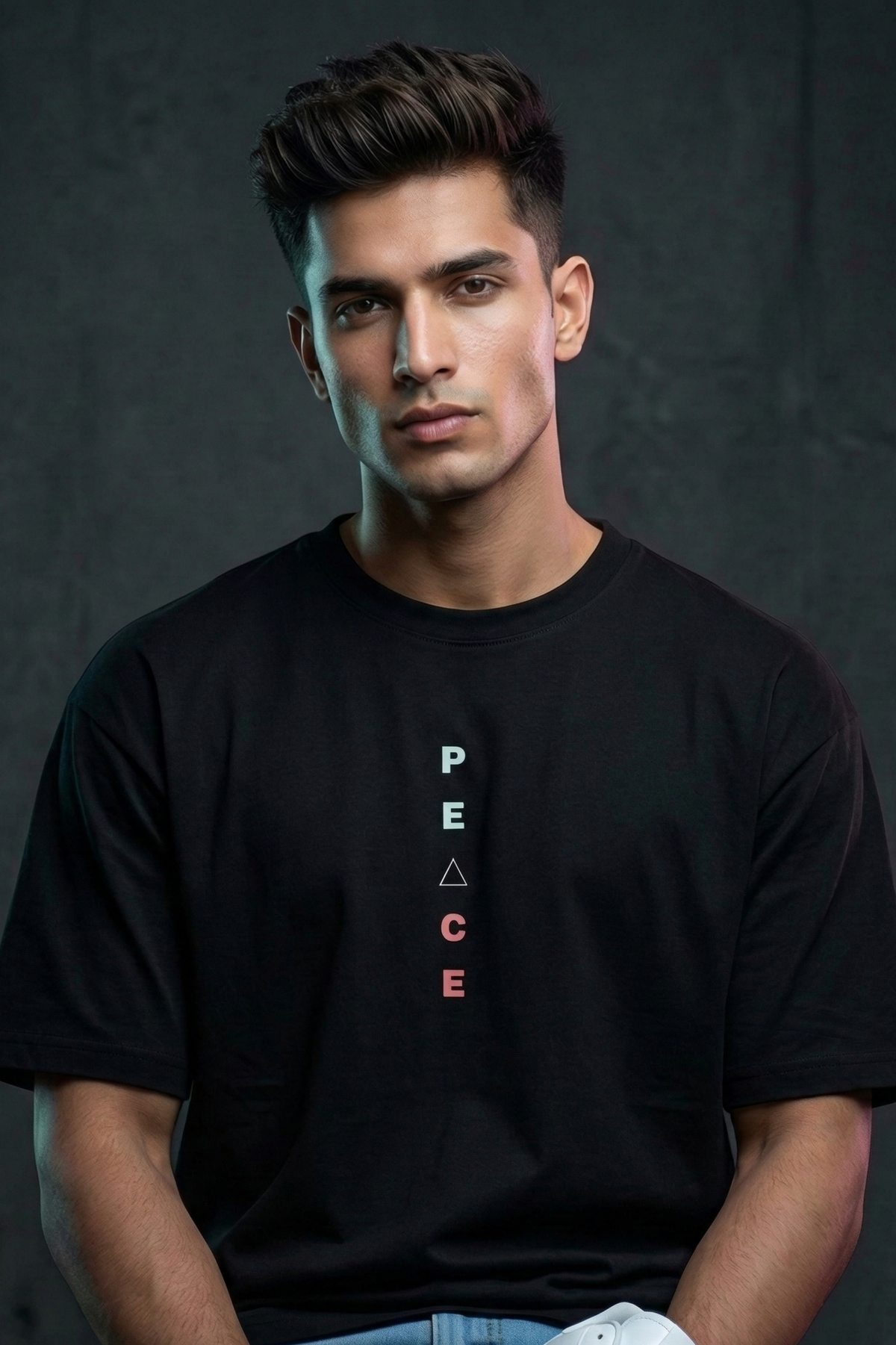 Men's Minimal Peace Vertical Typography Oversized T-Shirt