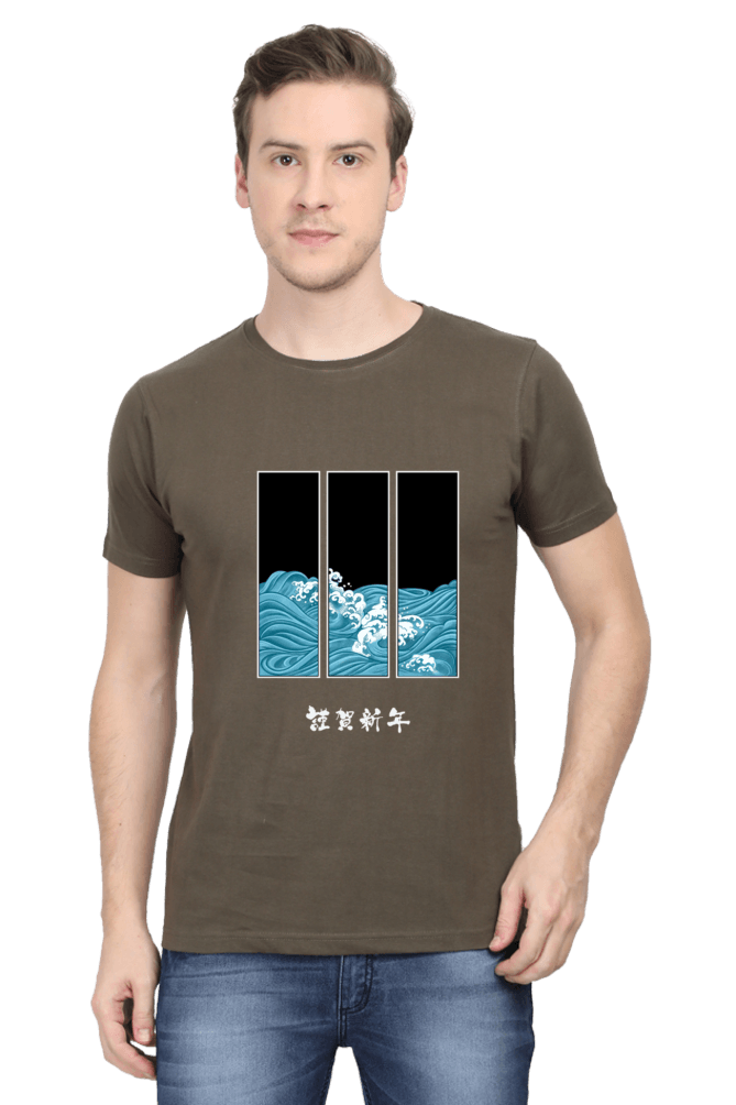 Men's Round Neck Half Sleeve Tidal Art T-Shirt