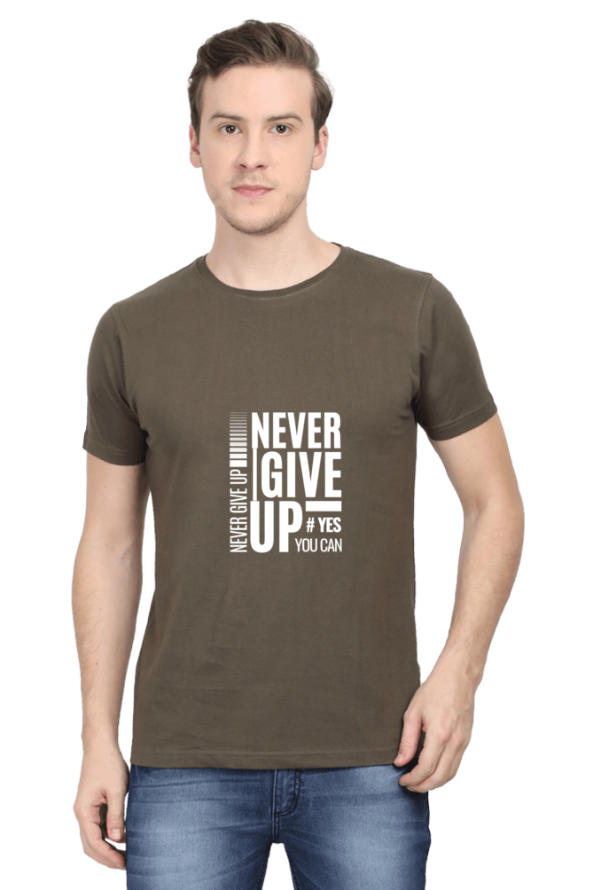 Men's Round Neck Half Sleeve Never Give Up T-Shirt