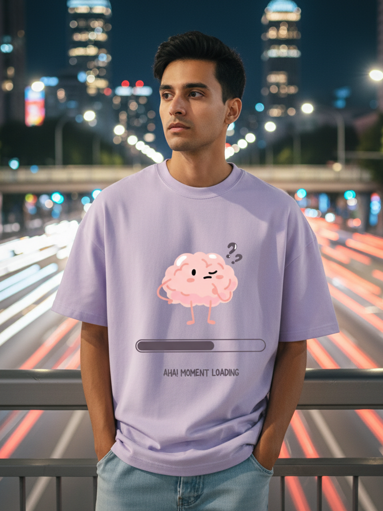 Unisex Lavender Funny Thinking Brain Terry Cotton Oversized T-shirt