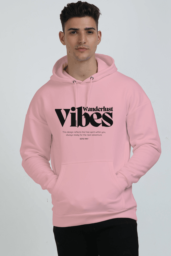 Men's Wanderlust Vibes Baby Pink Oversized Hooded Sweatshirt