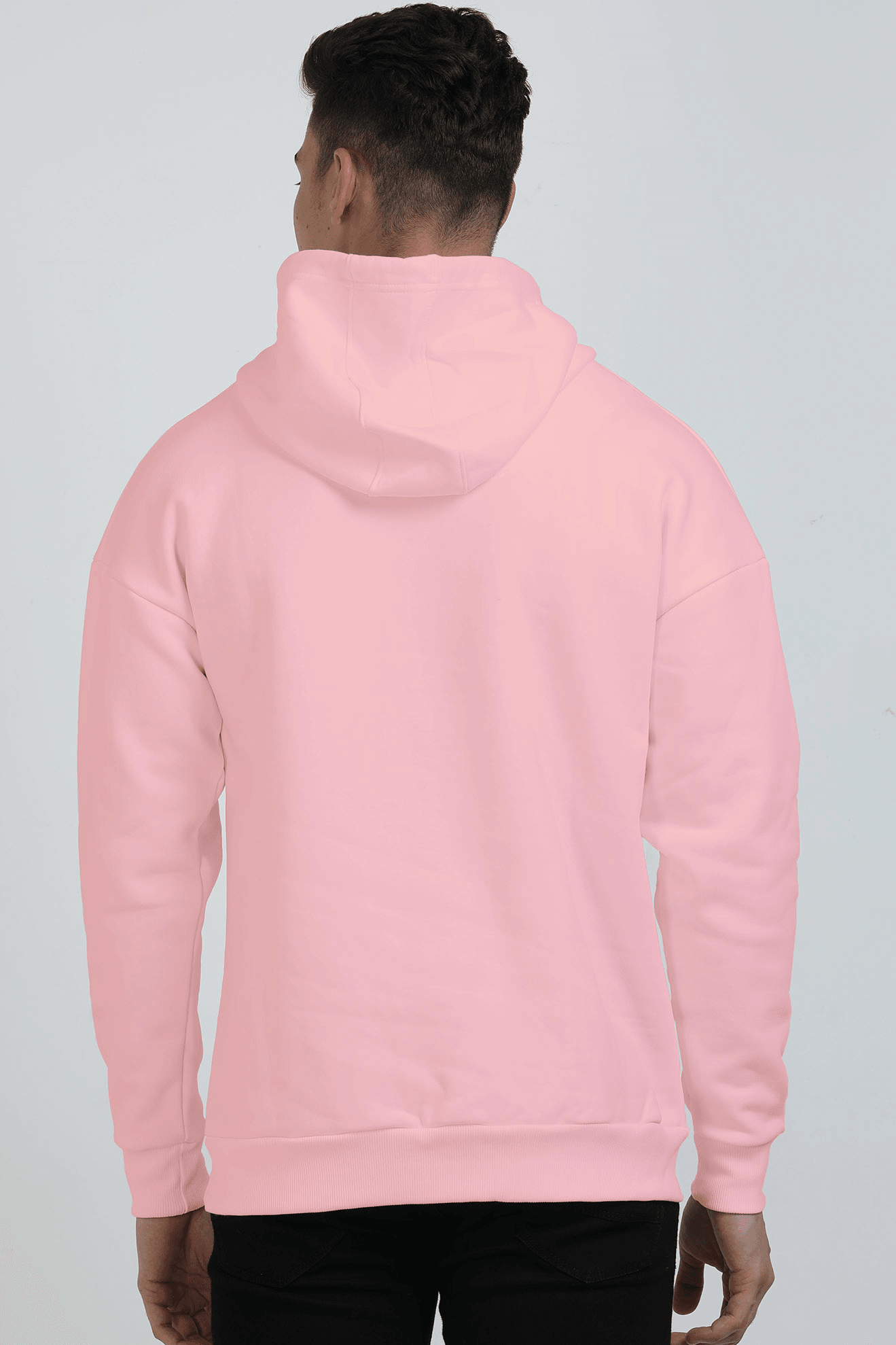 Men's Shark Typography Baby Pink Oversized Hooded Sweatshirt