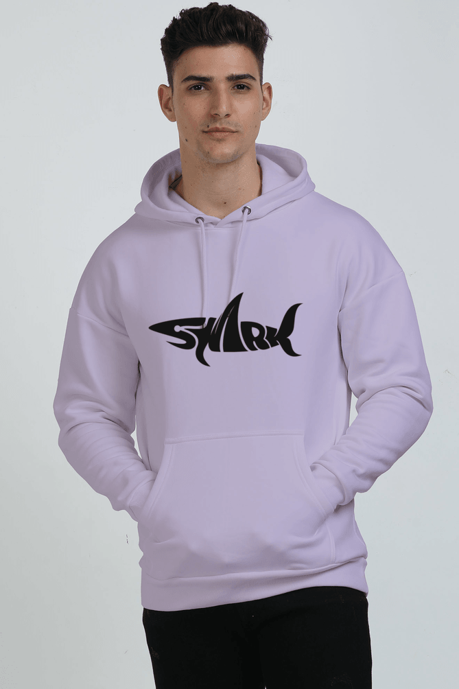 Men's Shark Typography Lavendar Oversized Hooded Sweatshirt