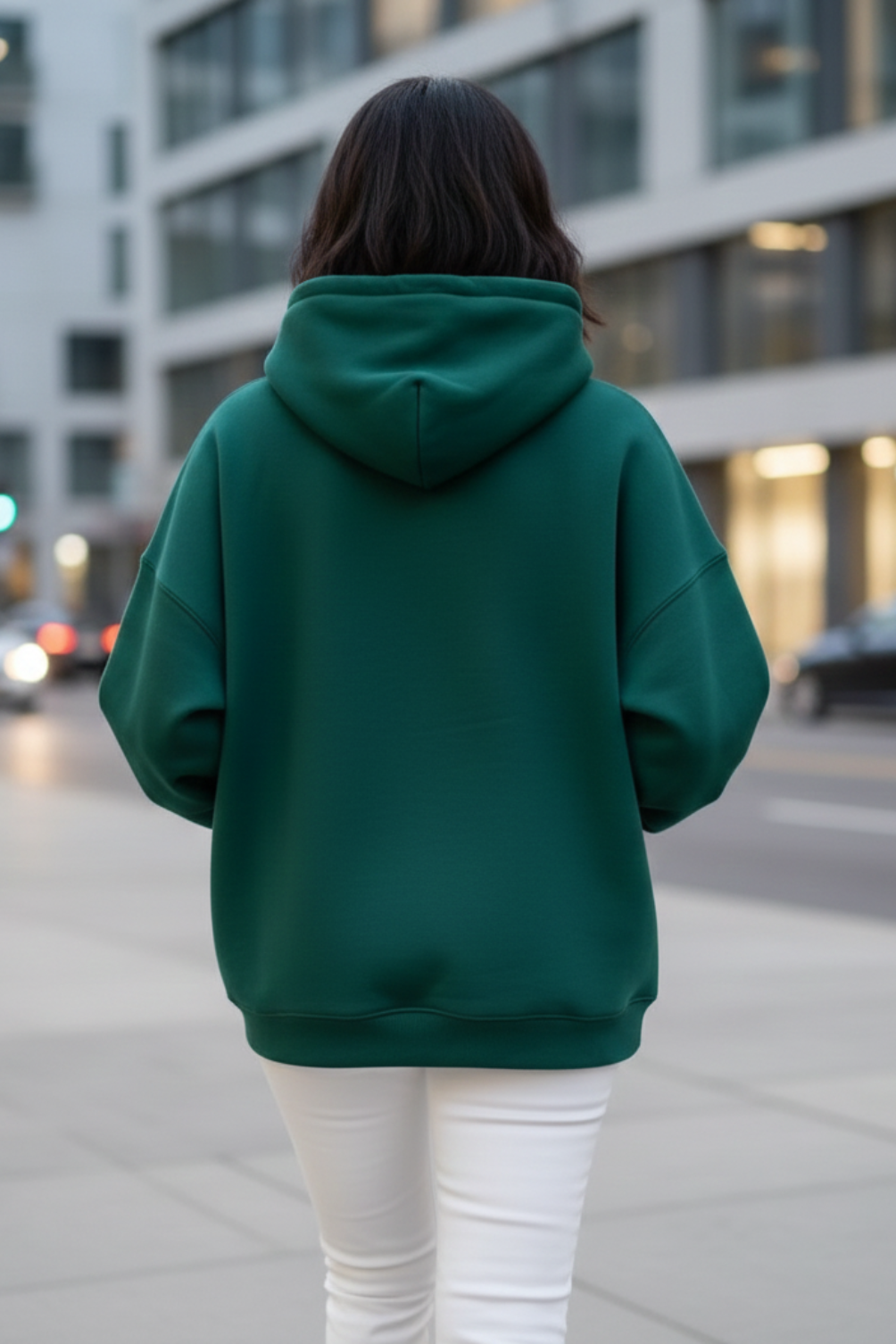 Women's Bottle Green Oversized Hooded Plain Sweatshirt