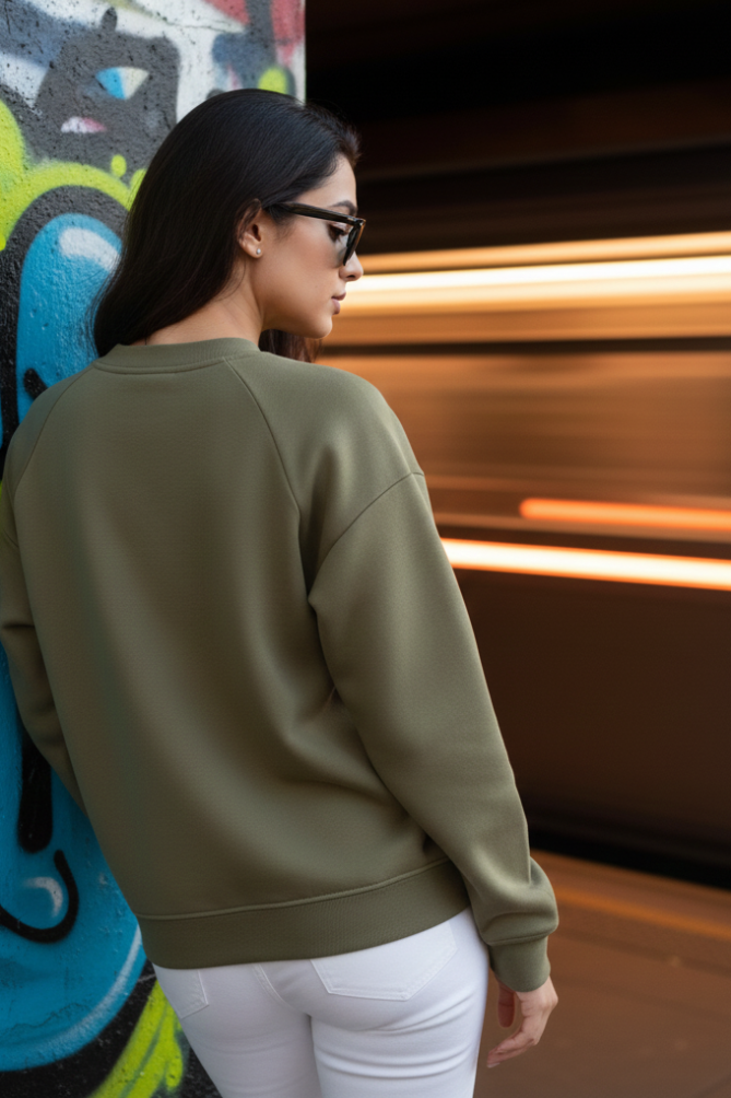 Women's Plain Olive Green Sweatshirt