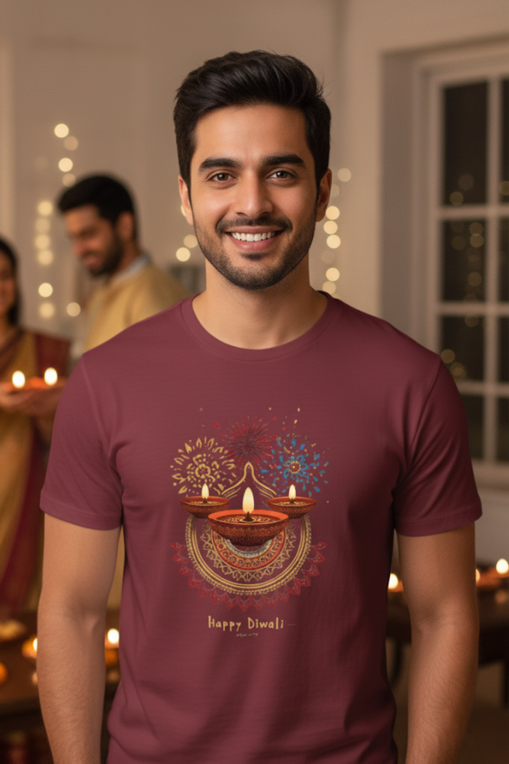 Unisex Boho-Chic Diya Celebration Classic Crew T-Shirt