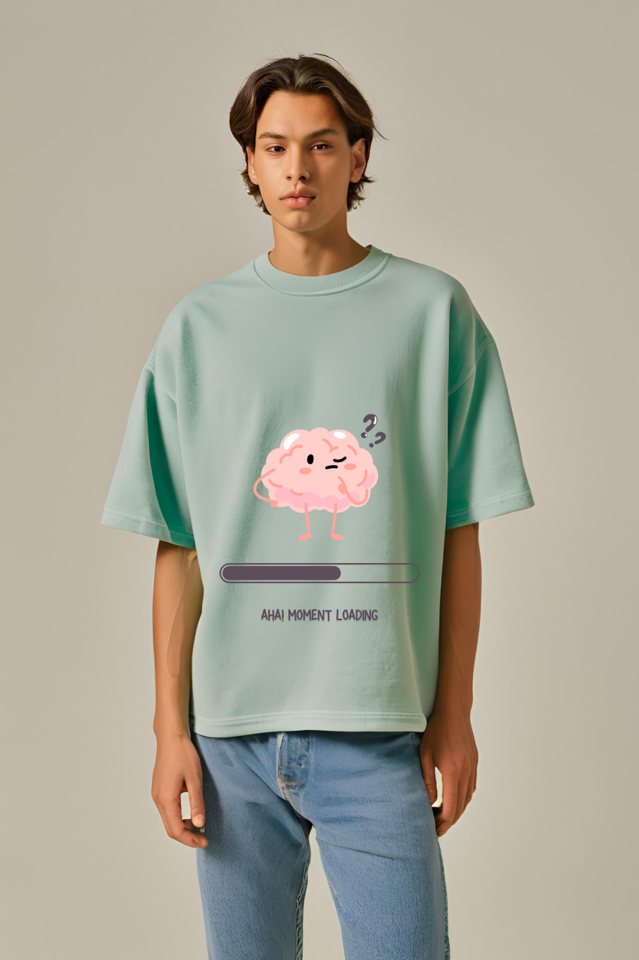 Unisex Jade Funny Thinking Brain Terry Cotton Oversized T-shirt