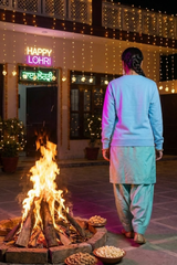 Women's Baby Blue Pop Goes the Lohri – Festive Cotton Sweatshirt