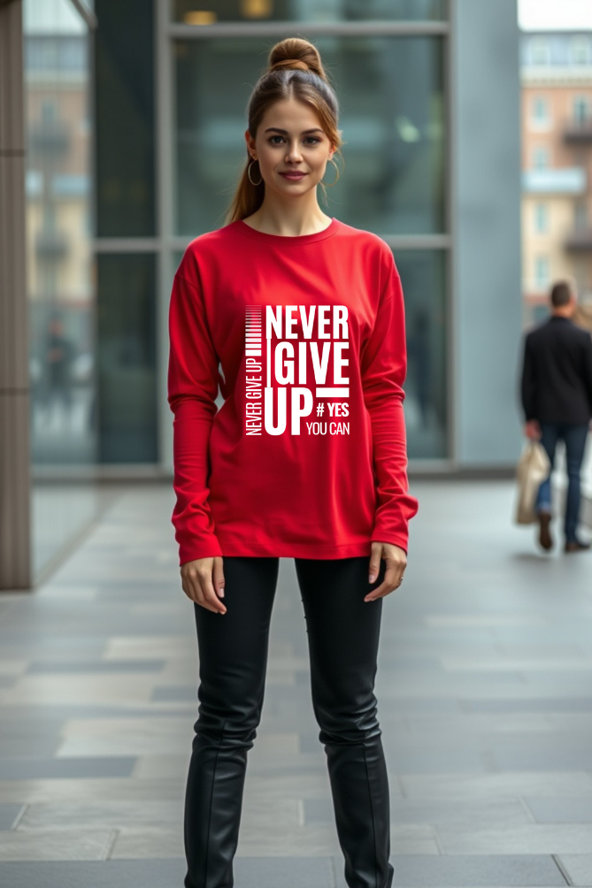 Women's Round Neck Full Sleeve Motivational T-shirt