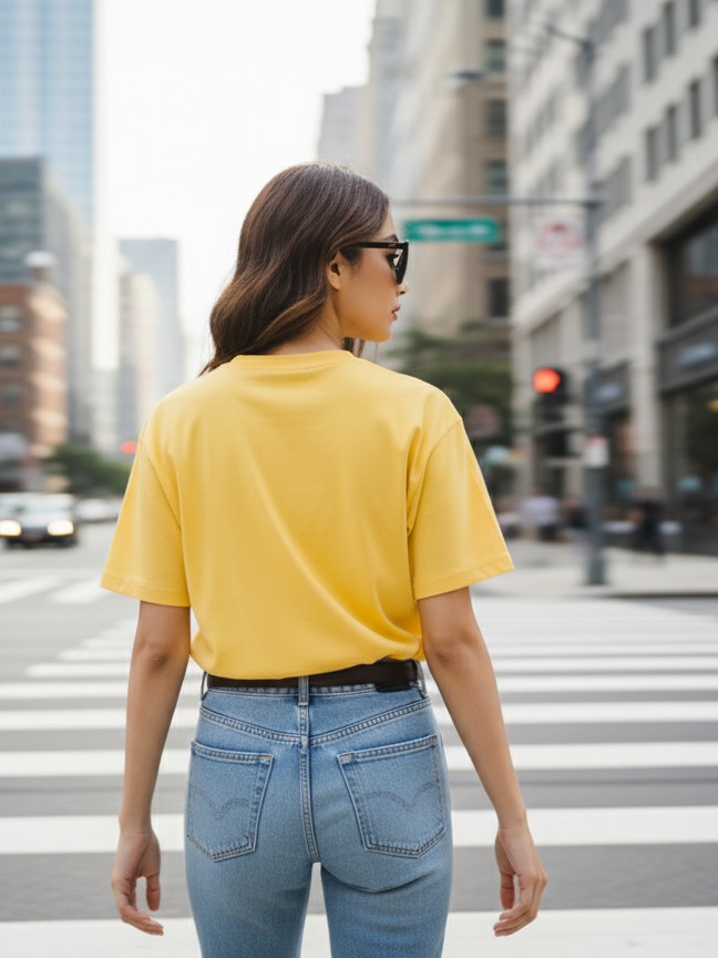 Women's Round Neck Yellow Half Sleeve Plain T-shirt