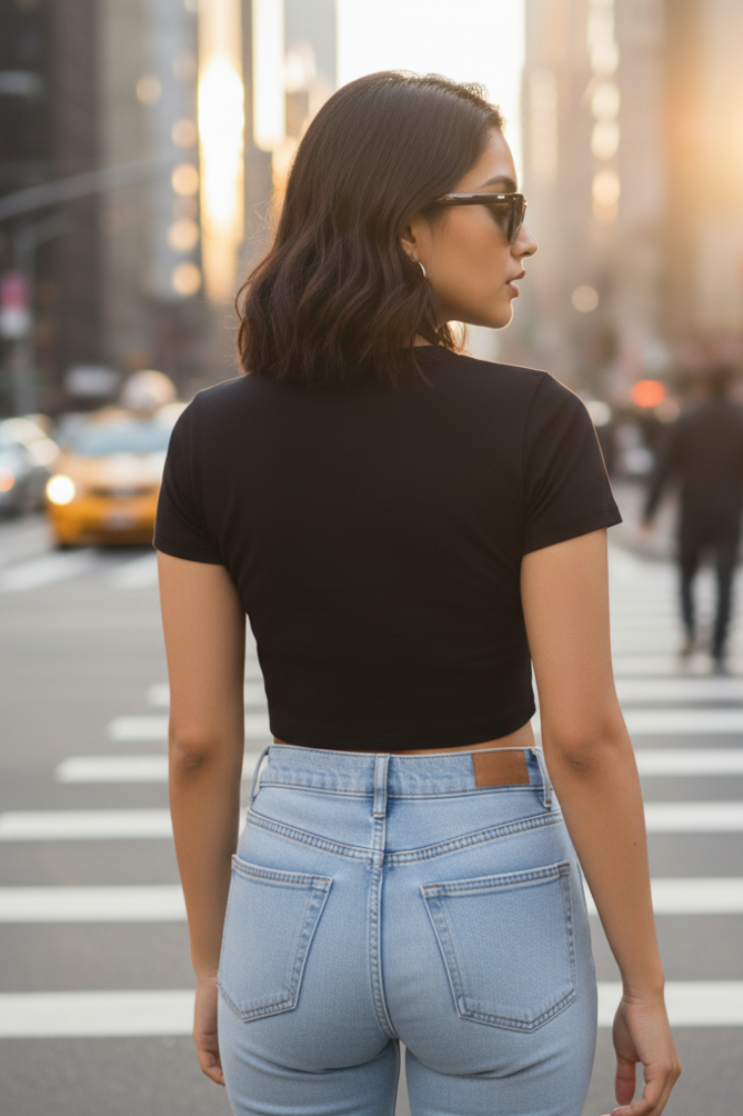 Women's Drapelet Black Crop Top