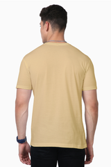 Unisex Round Neck Beige Half Sleeve Supima T-shirt