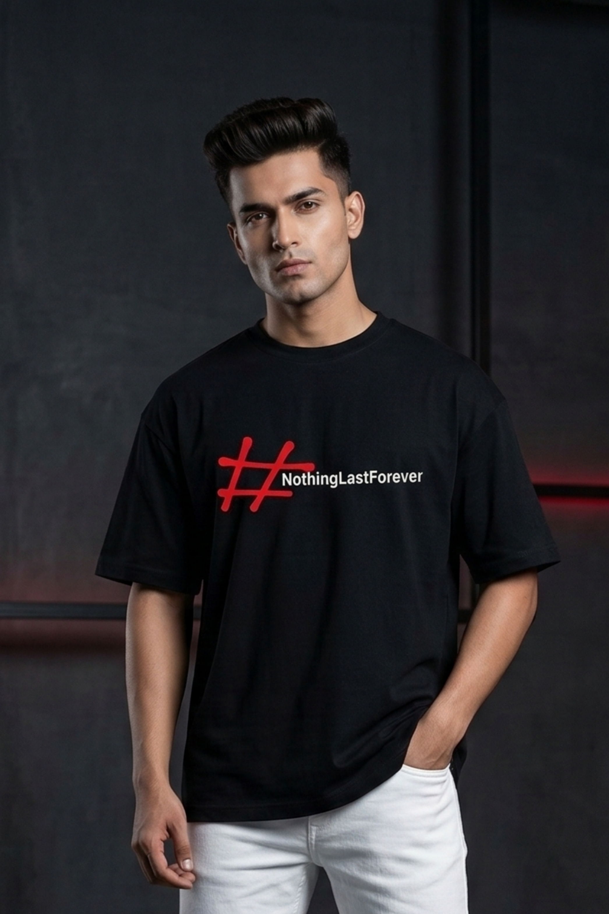Men's Nothing Last Forever Minimal Quote Oversized T-Shirt
