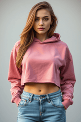 Women's Plain Baby Pink Crop Hoodies