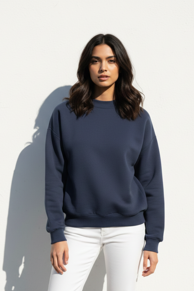Women's Plain Navy Blue Sweatshirt