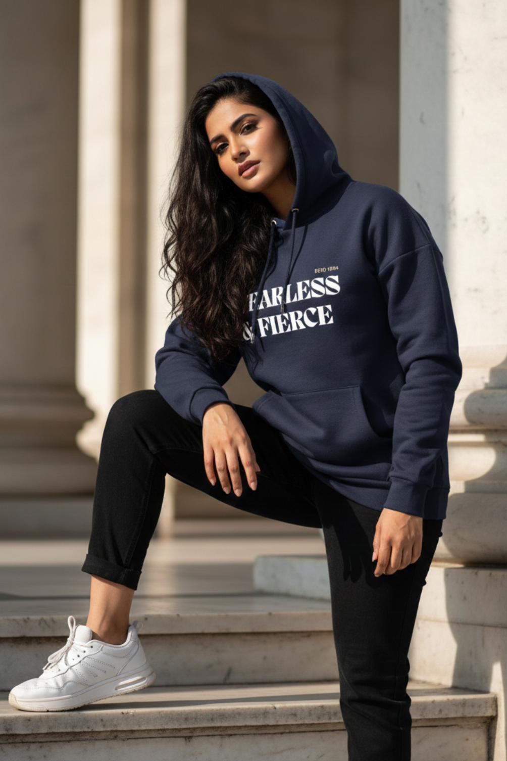 Women's Fearless Navy Blue Oversized Hooded Sweatshirt