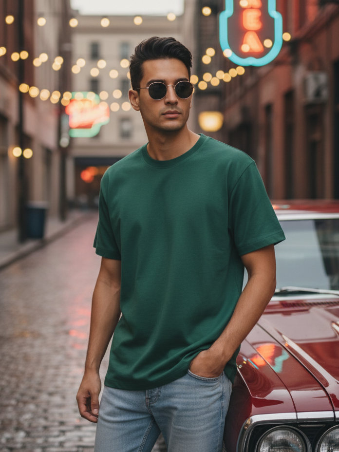 Men's Bottle Green Round Neck Half Sleeve Plain T-shirt