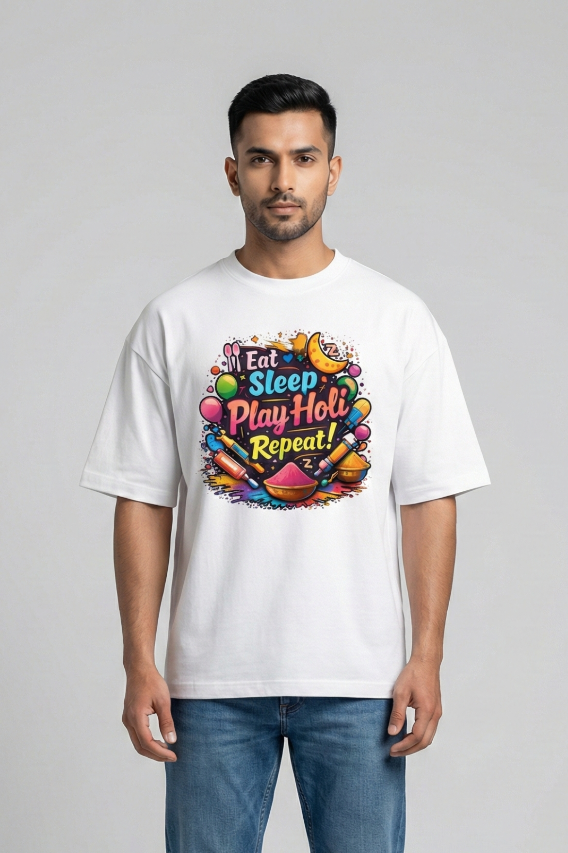 Men's Eat Sleep Play Holi Repeat – Classic Oversized White T-Shirt