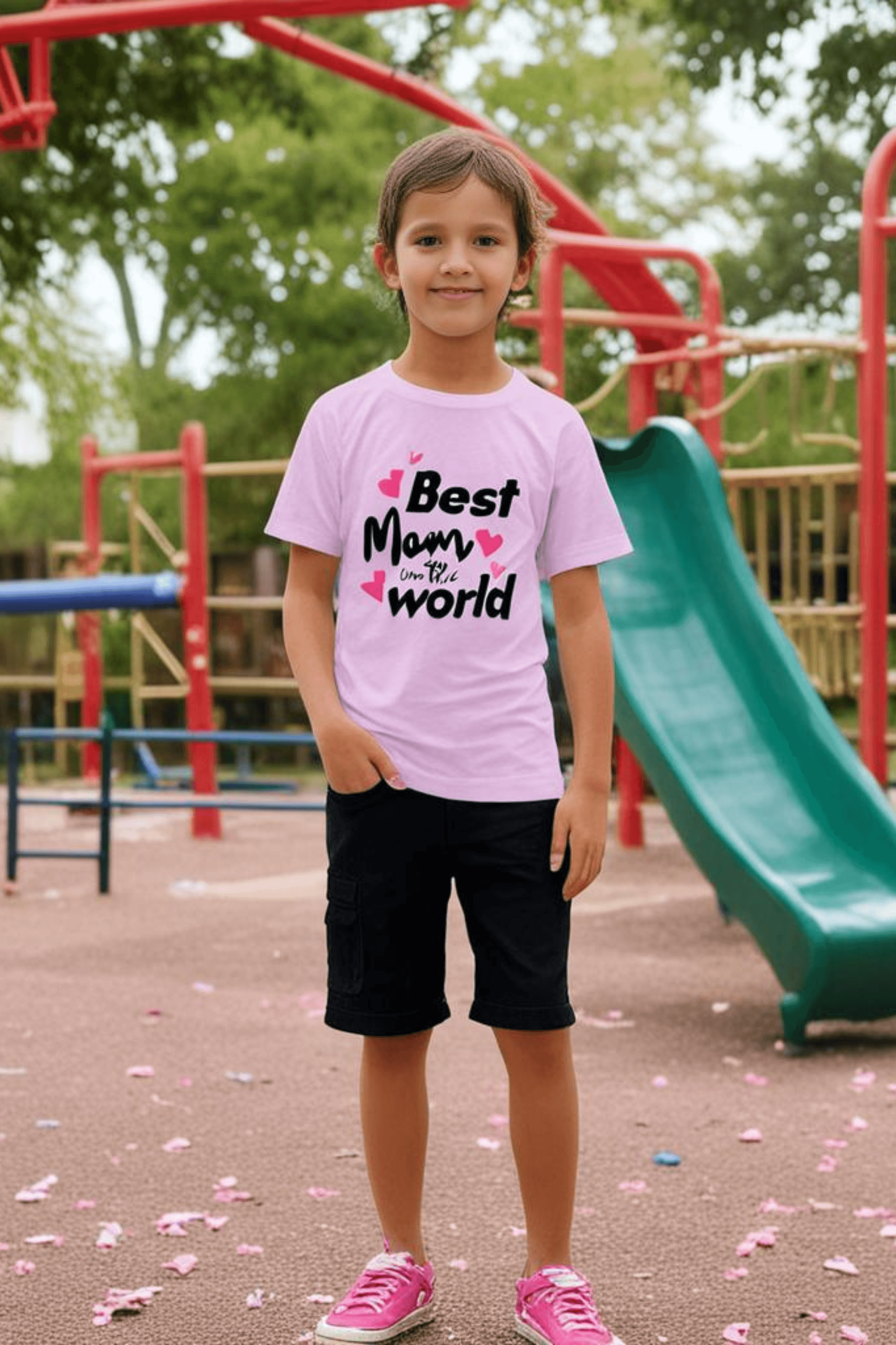 Boys Round Neck Half Sleeve Mom Love T-shirt