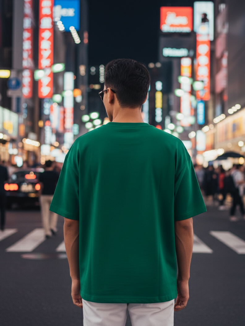 Unisex Bottle Green Round Neck Half Sleeve Holy Spirit Oversized T-shirt