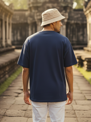 Unisex Navy Blue Round Neck Half Sleeve Never Give Up Oversized T-shirt