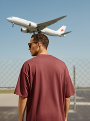 Unisex Maroon Round Neck Half Sleeve Never Give Up Oversized T-shirt