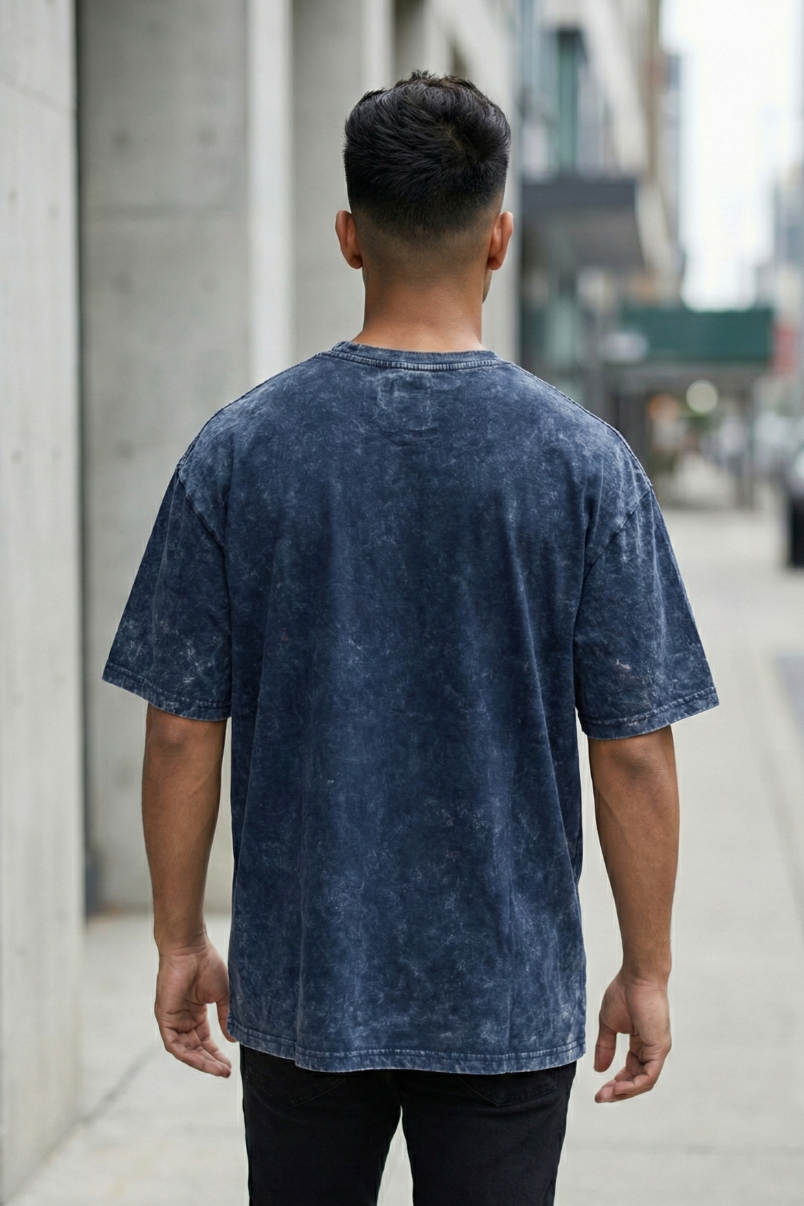 Men's Life Is Game Oversized Acid Wash Navy Blue T-Shirt