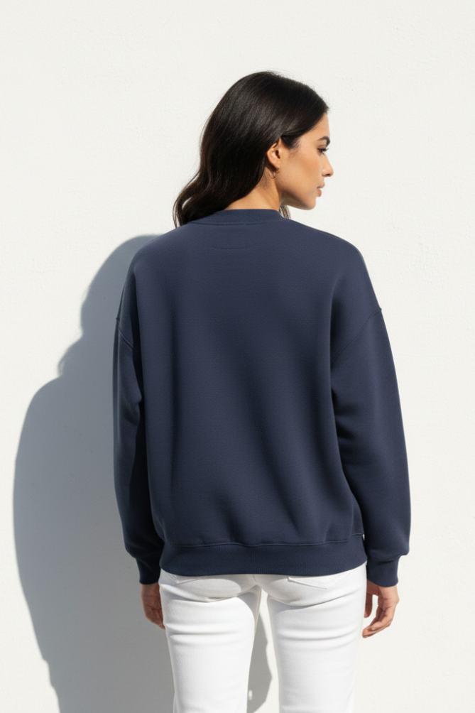 Women's Plain Navy Blue Sweatshirt