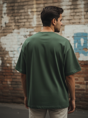 Unisex Bottle Green Round Neck Half Sleeve Never Give Up Oversized T-shirt